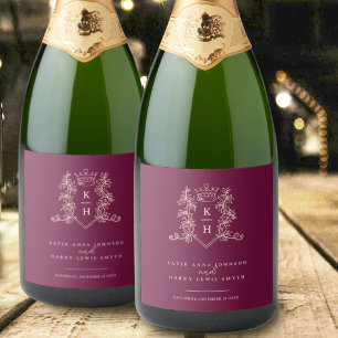 Étiquettes Pour Bouteilles De Vin Mousseux Mariage monogramme de couronne photo rouge vin fon