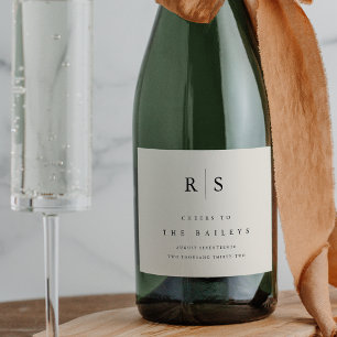 Étiquettes Pour Bouteilles De Vin Mousseux Mariage Monogramme noir & écrin classique