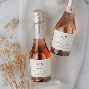 Étiquettes Pour Bouteilles De Vin Mousseux Mariage Monogramme noir & écrin classique