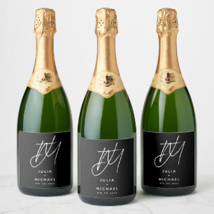 Étiquettes Pour Bouteilles De Vin Mousseux Mariage noir et blanc personnalisé