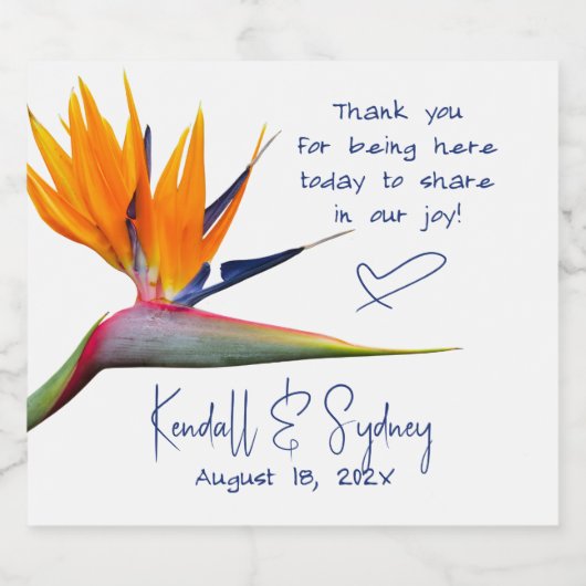 Étiquettes Pour Bouteilles De Vin Mousseux Mariage Oiseau de Paradis Orange (Étiquettes simples)