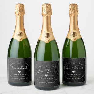Étiquettes Pour Bouteilles De Vin Mousseux Mariage Paillettes Noir et Argent Glamour