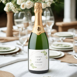 Étiquettes Pour Bouteilles De Vin Mousseux Mariage personnalisé avec verdure géométrique mode