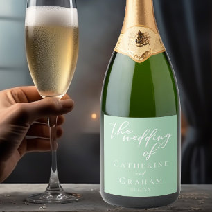 Étiquettes Pour Bouteilles De Vin Mousseux Mariage personnalisé Chic Mint Green White