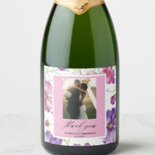 Étiquettes Pour Bouteilles De Vin Mousseux Mariage photo moderne Purple Rose Blossom