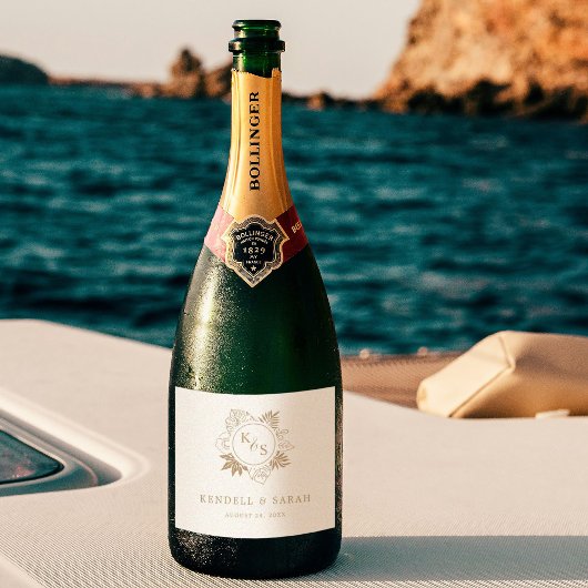 Étiquettes Pour Bouteilles De Vin Mousseux Mariage romantique de verdure tropicale