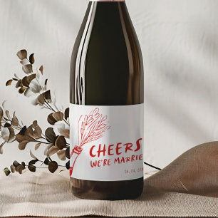 Étiquettes Pour Bouteilles De Vin Mousseux Mariage rouge moderne Funky Retro