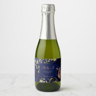 Étiquettes Pour Bouteilles De Vin Mousseux Mariage Royal Blue Gold Butterfly