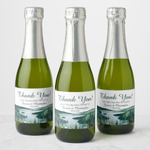 Étiquettes Pour Bouteilles De Vin Mousseux Mariage Rustique au Lac Tahoe Remerciement Mini