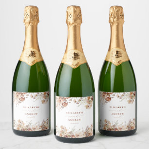 Étiquettes Pour Bouteilles De Vin Mousseux Mariage Rustique Boho Garden Flowers