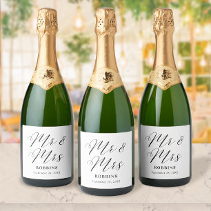 Étiquettes Pour Bouteilles De Vin Mousseux Mariage Typographie Moderne Minimaliste de Script