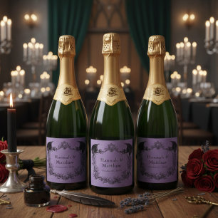 Étiquettes Pour Bouteilles De Vin Mousseux Mariage Vintage Gothique Toile Noire Chauve-Souris