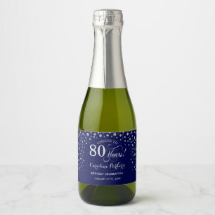 Étiquettes Pour Bouteilles De Vin Mousseux Marine Blue Silver 80e anniversaire