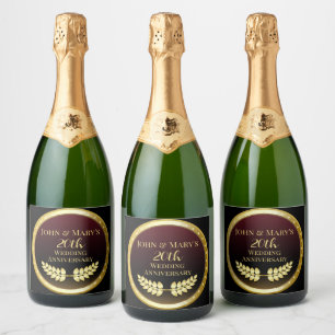 Étiquettes Pour Bouteilles De Vin Mousseux Médaille d'or du vingtième anniversaire du Mariage