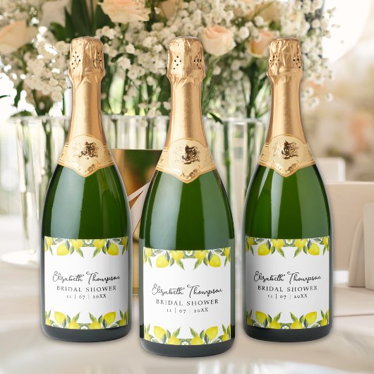 Étiquettes Pour Bouteilles De Vin Mousseux Mediterranean Yellow Lemon Bridal shower