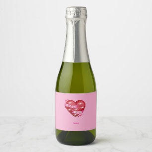 Étiquettes Pour Bouteilles De Vin Mousseux Meilleure Maman Cœur Rouge Brillant 3D Cadeau de l