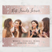 Étiquettes Pour Bouteilles De Vin Mousseux Meilleures amies photo rose or paillettes argentée (Étiquettes simples)