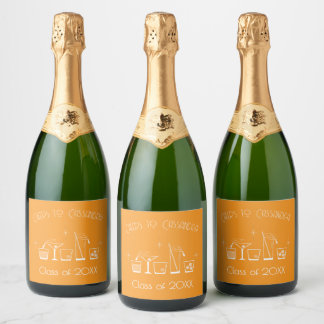 Étiquettes Pour Bouteilles De Vin Mousseux Menu du bar orange pour la fête de remise des dipl