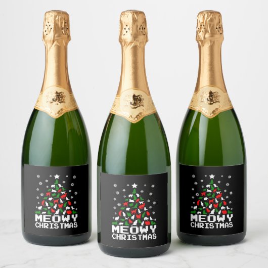 Étiquettes Pour Bouteilles De Vin Mousseux Meowy Christmas Cat Tree laid (Bouteilles)