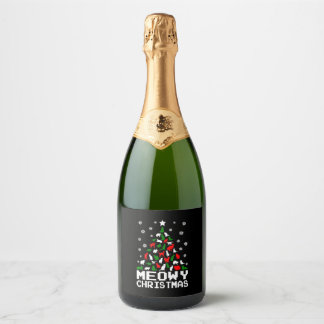 Étiquettes Pour Bouteilles De Vin Mousseux Meowy Christmas Cat Tree laid