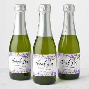 Étiquettes Pour Bouteilles De Vin Mousseux Merci de calligraphie en fleurs Magnolia