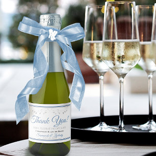 Étiquettes Pour Bouteilles De Vin Mousseux Merci de mariage élégant bleu et gris Mini