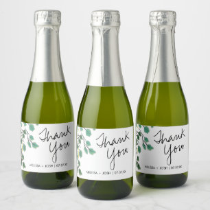 Étiquettes Pour Bouteilles De Vin Mousseux Merci feuille de eucalyptus dessinée à la main    