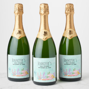 Étiquettes Pour Bouteilles De Vin Mousseux Mermaid & méduse sous la mer Aquarelle Vin