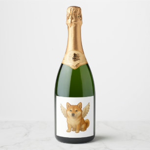 Étiquettes Pour Bouteilles De Vin Mousseux Mignon Shiba Inu angel dessin animé chien heureux