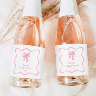 Étiquettes Pour Bouteilles De Vin Mousseux Mini Champagne Fête des mariées Bow rose