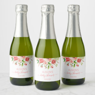Étiquettes Pour Bouteilles De Vin Mousseux Mini Fleurs de Rose Rose Fleurie Fille Baby Shower