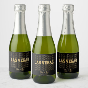 Étiquettes Pour Bouteilles De Vin Mousseux Mini Mariage noir et or Las Vegas