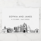 Étiquettes Pour Bouteilles De Vin Mousseux Mini Skyline San Diego (Étiquettes simples)