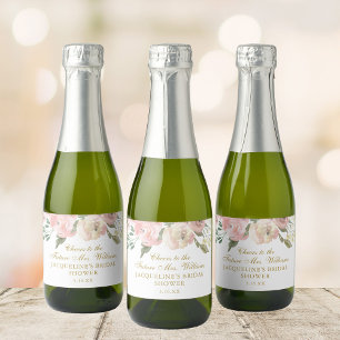 Étiquettes Pour Bouteilles De Vin Mousseux Miniature élégante rose florale personnalisée pour