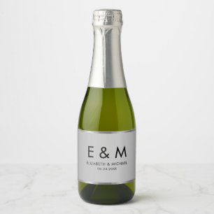Étiquettes Pour Bouteilles De Vin Mousseux Modèle élégant de monogramme argent pour sauvegard