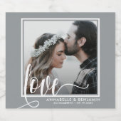 Étiquettes Pour Bouteilles De Vin Mousseux Modern Grey Love Script Photo (Étiquettes simples)