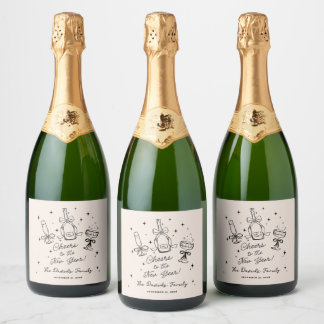 Étiquettes Pour Bouteilles De Vin Mousseux Modern Hand Drawn New Year's Eve Party