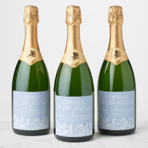 Étiquettes Pour Bouteilles De Vin Mousseux Moderne Dusty Blue Floral Futur Mme Fête des marié
