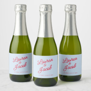 Étiquettes Pour Bouteilles De Vin Mousseux Moderne Minimaliste Minimal Bleu Rouge Mariage Min