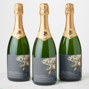 Étiquettes Pour Bouteilles De Vin Mousseux Moderne rustique botanique élégant tropical mariag