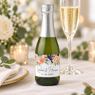 Étiquettes Pour Bouteilles De Vin Mousseux Monogramme Floral Mariage Script Moderne
