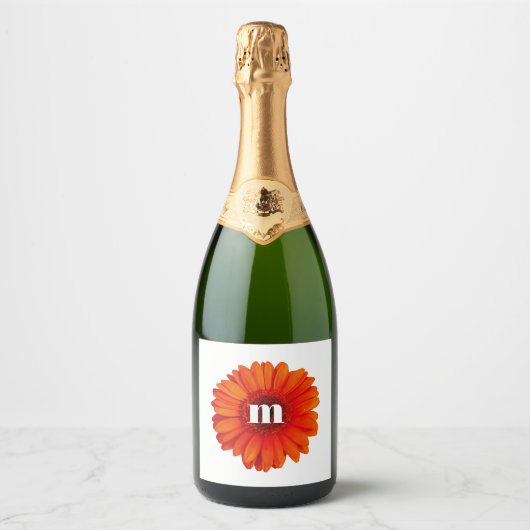 Étiquettes Pour Bouteilles De Vin Mousseux Monogramme initial Gerbera Daisy (Devant)