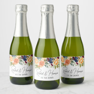 Étiquettes Pour Bouteilles De Vin Mousseux Monogramme moderne Mariage de mariée et de chambre