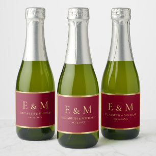 Étiquettes Pour Bouteilles De Vin Mousseux Monogramme Texte Or Rouge Bourgogne Enregistrer la