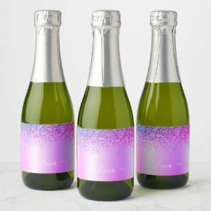 Étiquettes Pour Bouteilles De Vin Mousseux Monogramme violet Parties scintillant Étincelante