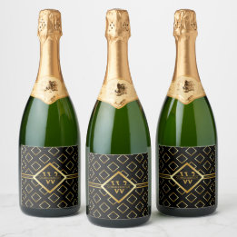 Étiquettes Pour Bouteilles De Vin Mousseux Motif géométrique en OR FAUX avec monogramme sur F