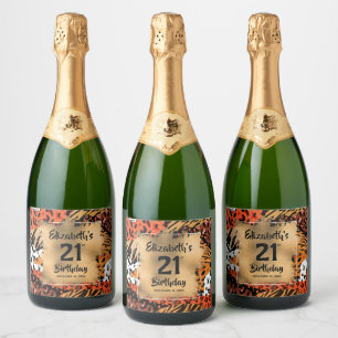 Étiquettes Pour Bouteilles De Vin Mousseux Motif poster de animal 21e anniversaire Personnali