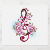 Étiquettes Pour Bouteilles De Vin Mousseux Musical treble clef notes with sakura flowers (Étiquettes simples)
