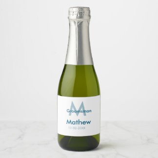 Étiquettes Pour Bouteilles De Vin Mousseux Navy bleu nom du garçon d'honneur lettre date masc