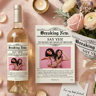 Étiquettes Pour Bouteilles De Vin Mousseux Newspaper Photo Maid of Honor or Bridesmaid